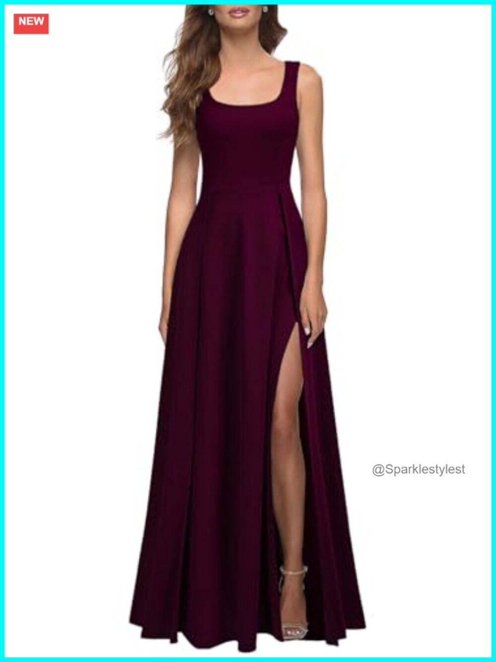 Square Neck Split Maxi Dress Bodycon Formal Cocktail Party Sleeveless